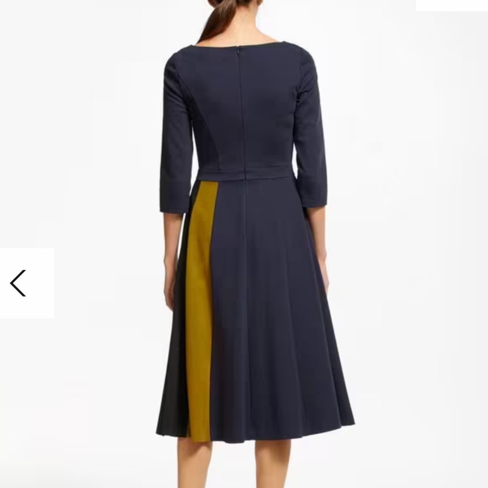 Boden Claudia Ponte Midi Dress Navy Gold Size 4 Colorblock Fit and Flare - Picture 2 of 10